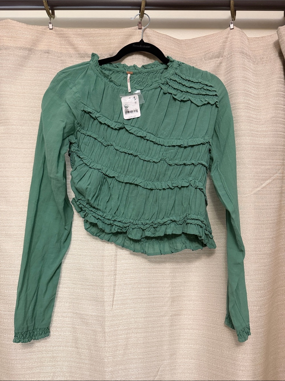 Free People Sage Green Long-Sleeve Ruffle Peasant Top